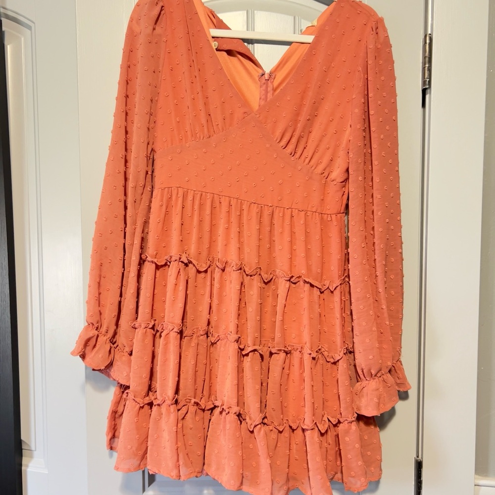 Blush pink Tiered Long Sleeve Dress